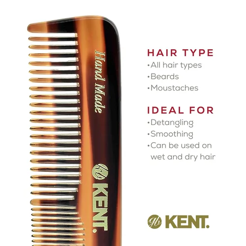 Miniatura 6 de Kent Set de regalo NU19 con peine OT de dientes finos/dientes anchos para cabello, bigote y barba para hombres, mujeres y niños. Juego de viaje