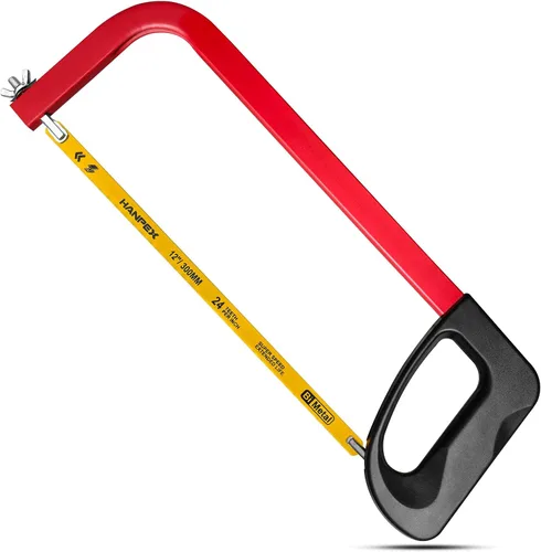 Miniatura 8 de Hanpex Marco de sierra para metales de alta tensión de 12 pulgadas con 5 cuchillas extra bimetálicas, sierra de mano adecuada para metal, madera