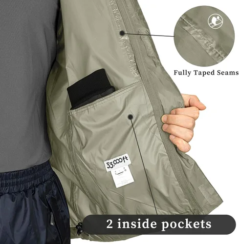 Miniatura 102 de 33,000ft - Chaqueta de lluvia impermeable y plegable para hombre, ligera, con capucha, cortavientos ideal para golf o ciclismo