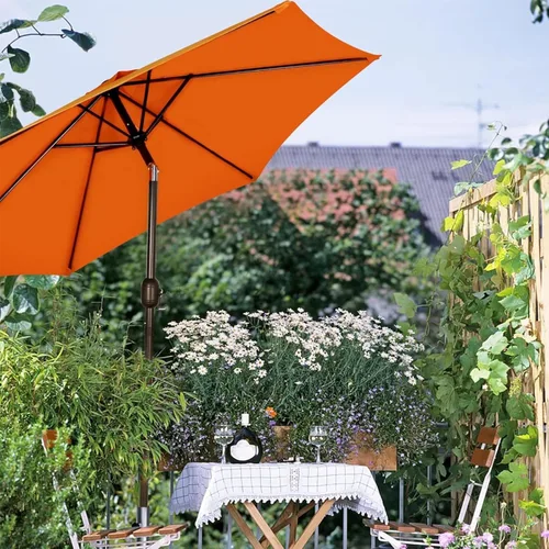 Miniatura 7 de Blissun - Sombrilla de patio de 7.5 pies, sombrilla de jardín, sombrilla de mercado al aire libre con botón de inclinación y manivela, color naranja
