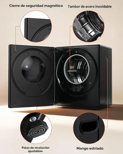 Miniatura 5 de EUHOMY Secadora portátil de 1.5 pies cúbicos con 4 programas de secado, capacidad de ropa de 5.5 libras, acabado de espejo y panel LCD, secadora
