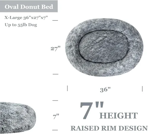 Miniatura 3 de Coohom Cama Ovalada Calmante Tipo Dona Abrazadora para Perros, Cama de Pelo Sintético Afelpado para Gatos Lavable Almohada Redonda para Mascotas Gris