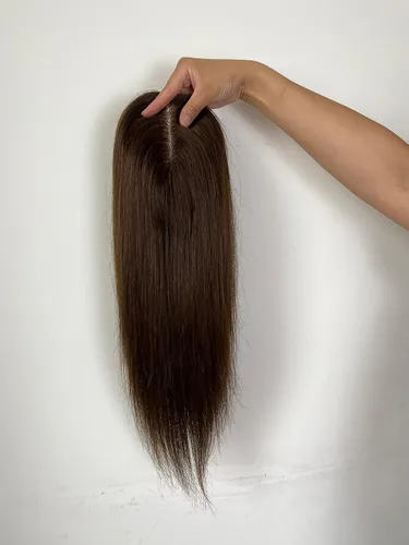Miniatura 5 de Extensiones de cabello humano virgen de alta calidad de 12/20 pulgadas con clip para mujer, base mono de 5 x 6 pulgadas, repuesto negro natural