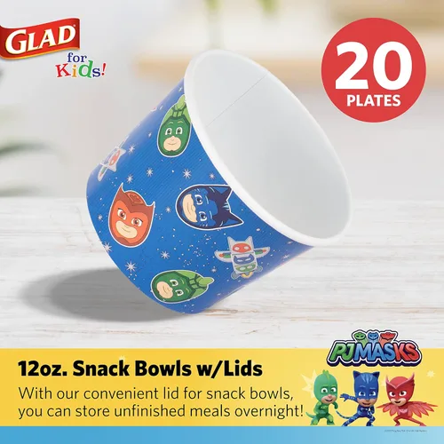 Miniatura 2 de Glad Cuencos de papel para aperitivos con tapas para niños, diseño espacial, resistentes, desechables para microondas con tapas para sopa o helado