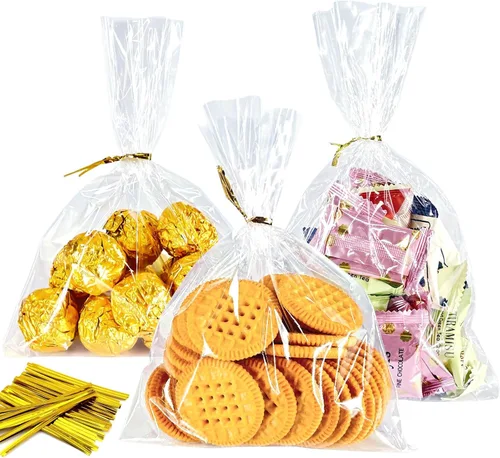 Miniatura 17 de Bolsas de celofán iridiscentes de 5 x 7 pulgadas con lazos giratorios, bolsas de golosinas para galletas, chocolates y palomitas de maíz