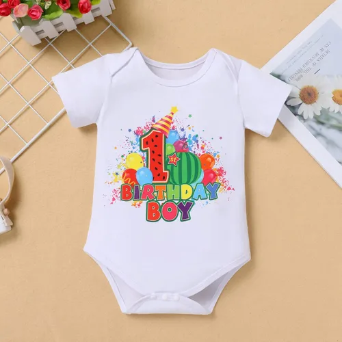 Miniatura 3 de IMEKIS Toddler Baby Boys Melon Birthday Outfit Romper T-shirt + Jeans Shorts + Suspenders Rainbow Cake Smash Photo Shoot 1-5T