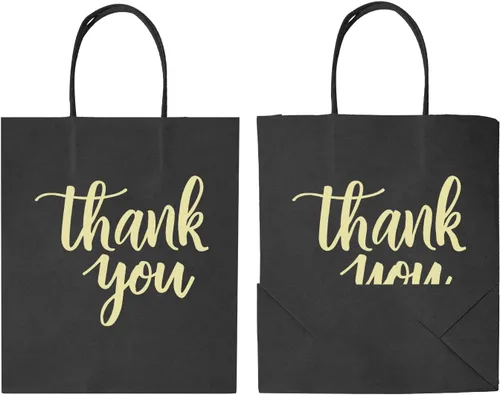 Miniatura 6 de DjinnGlory Paquete de 50 bolsas de papel de agradecimiento negras de tamaño mediano con asas de 10 x 8 x 4 pulgadas y papel de seda blanco para Negro