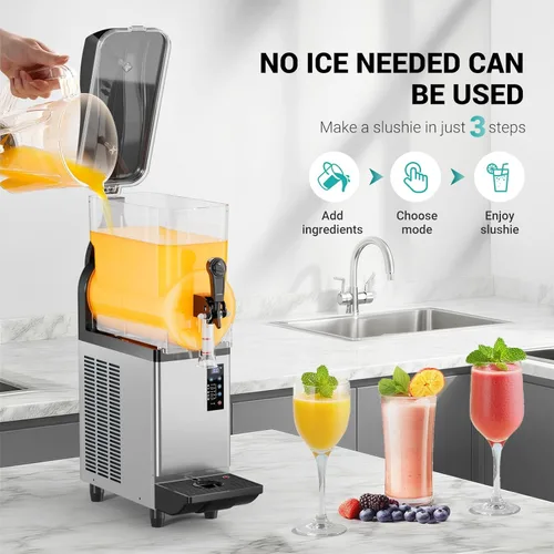 Miniatura 6 de Máquina comercial de granizado de 15L con luz LED, 15L × 1 Tanques Máquina comercial de bebidas congeladas, Máquina de granizado de margarita