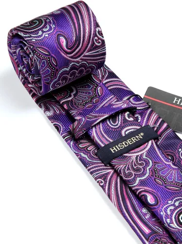 Miniatura 65 de HISDERN Corbatas para hombre, corbata de cachemira y bolsillo cuadrado tejido clásico floral para hombre, corbata de fiesta de boda