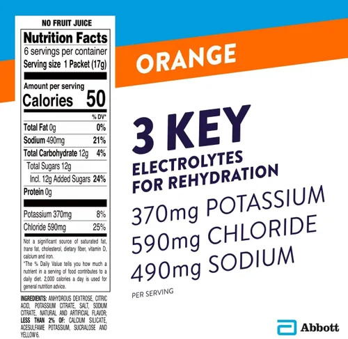 Miniatura 4 de Pedialyte Paquetes de polvo de electrolitos, naranja, bebida de hidratación, 100 paquetes de polvo de una sola porción