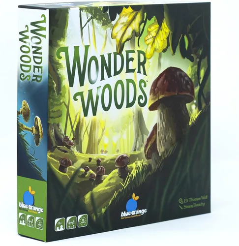 Juego de mesa Wonder Woods de blue orange Games, juego de mesa de estrategia con temática de hongos familiares o adultos para 2 a 5 jugadores.