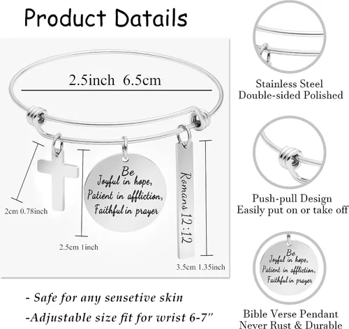 Miniatura 6 de Memgift - Brazalete inspirador para mujer cristiana, joyería, con citas bíblicas grabadas, extensible