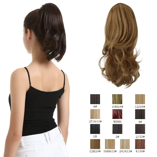 Miniatura 15 de BARSDAR Extensiones de cola de caballo con clip de garra, extensiones de cabello corto ondulado negro de 14 pulgadas para mujer, extensiones