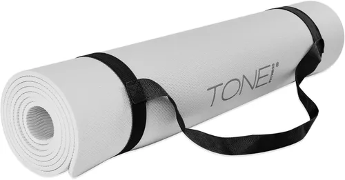 Miniatura 2 de TONE Fitness Esterilla de yoga antideslizante de 1/4 pulgadas de grosor para ejercicios y pilates para entrenamientos en casa con correa de Gris