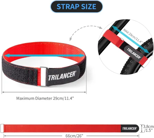Miniatura 4 de Trilancer Correas para portabicicletas con revestimiento antideslizante de silicona extra ancha, paquete de 2 correas estabilizadoras de ruedas