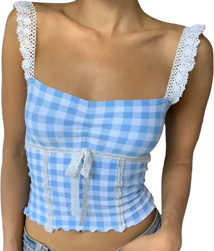 Camiseta sin mangas con tirantes delgados Y2K para mujer, sexy, sin mangas, cuello corazón, camiseta corta con bloques de color, camisola de retazos