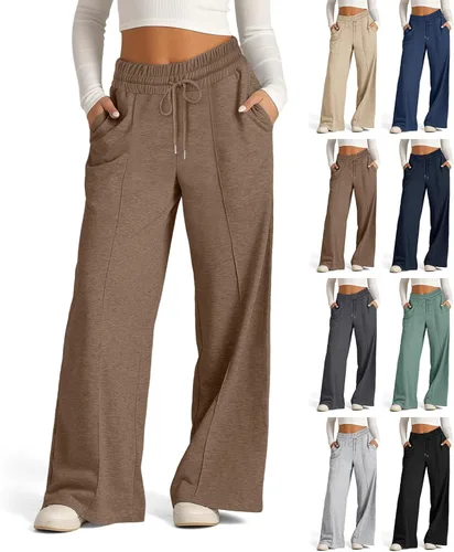 eoeioa Pantalones deportivos de pierna ancha de gran tamaño para mujer, con cordón elástico, pierna recta, pantalones de cintura baja, holgados, con