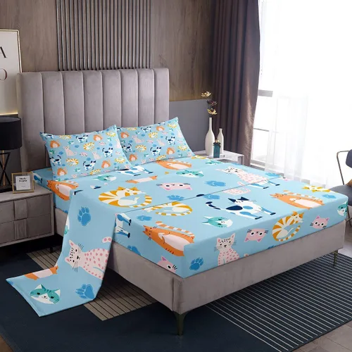 Miniatura 2 de Feelyou Juego de ropa de cama de tamaño individual con diseño de gato colorido para niños, adolescentes y niñas, decoración de habitación de gato