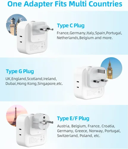 Miniatura 2 de Juego de adaptadores de enchufe de viaje europeo, adaptador de viaje 8 en 1 con 4 tomas, 4 puertos USB (2 USB C), adaptador de viaje universal