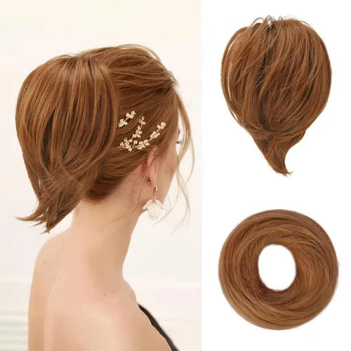BARSDAR Extensión de cola de caballo y moño de pelo de cobre, extensiones de moño corto sintético liso elástico para mujer, moños desordenados,