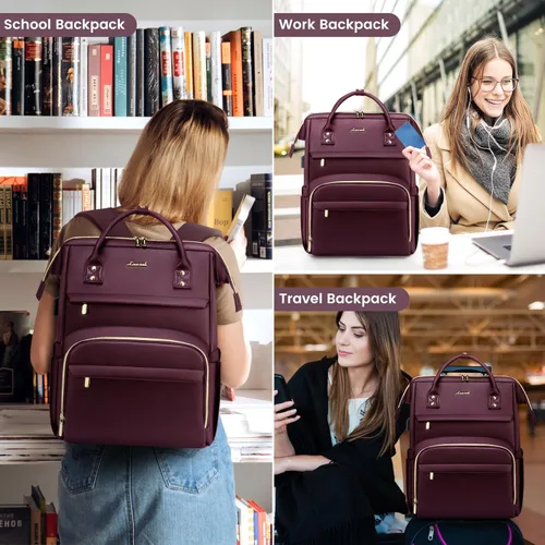 Miniatura 7 de LOVEVOOK - Mochila para laptop para mujer, mochila de moda para mujer.., Rojo vino, 15,6 pulg., Mochilas de viaje