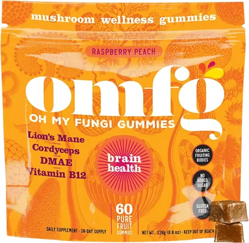 OMFG - Gomitas de suplemento de hongos para la salud cerebral - Nootrópicos potenciador cerebral con melena de león orgánica, Cordyceps, B12, DMAE