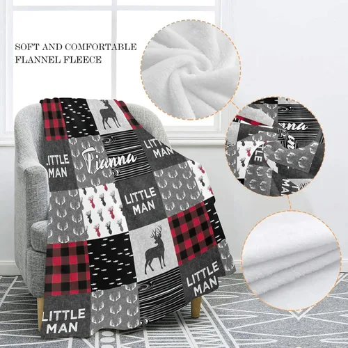 Miniatura 5 de Manta personalizada con diseño de astas, Little Man con texto y nombre, manta de forro polar súper suave para sofá, cama, 50 x 60 pulgadas