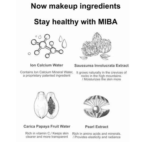Miniatura 5 de MIBA Ion Calcio Mineral BB Cream 1.7 fl oz / 1.69 fl oz Materia prima patentada de iones minerales calcio. Cobertura fina pero abrumadora. Potencia