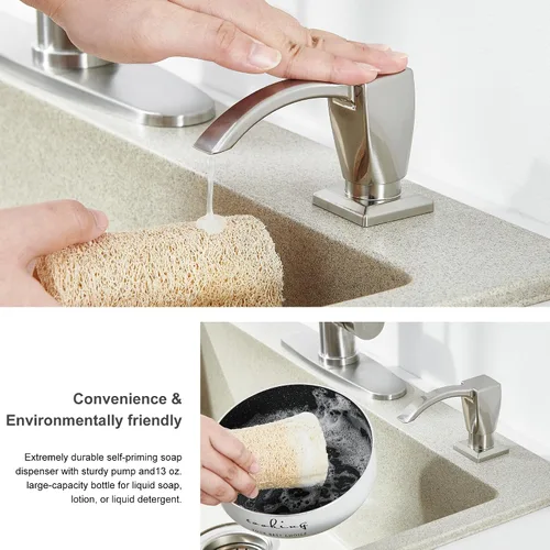 Miniatura 4 de GAGALIFE - Dispensador de jabón para fregadero de cocina, de níquel cepillado, dispensador de jabón integrado para fregadero de cocina con tubo