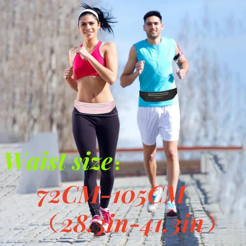Miniatura 2 de Cangurera delgada con 3 bolsillos separados para mujeres y hombres, riñonera reflectante para correr, correr, caminar, ciclismo, campamento, Negro