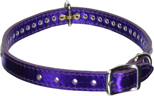 Miniatura 81 de Collar de perro de cuero y cristales de OmniPet Signature, cuero de grano de violeta africana de avestruz, se ajusta a un tamaño de cuello de 6"-8