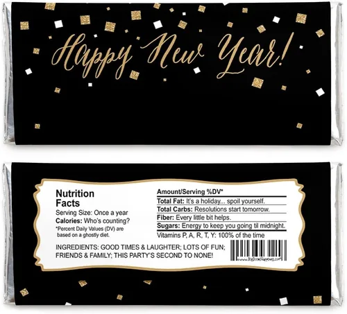 Miniatura 2 de Big Dot of Happiness Víspera de Año Nuevo – Oro – Fiesta de Año Nuevo Candy Bar Wrappers Regalos de Fiesta – Juego de 24