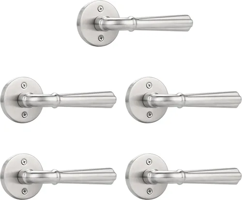Miniatura 12 de Orger Paquete de 1 manija de puerta de paso de níquel cepillado, manija de puerta de armario sin llave, juego de manijas interiores sin bloqueo