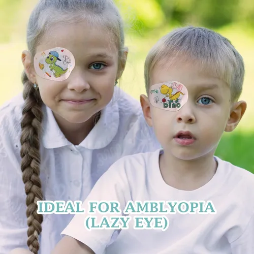 Miniatura 6 de Timgle 40 parches para ojos para niños, lindos dinosaurios, bloqueo de luz, divertidos vendajes adhesivos para ambliopía, ojo cruzado perezoso