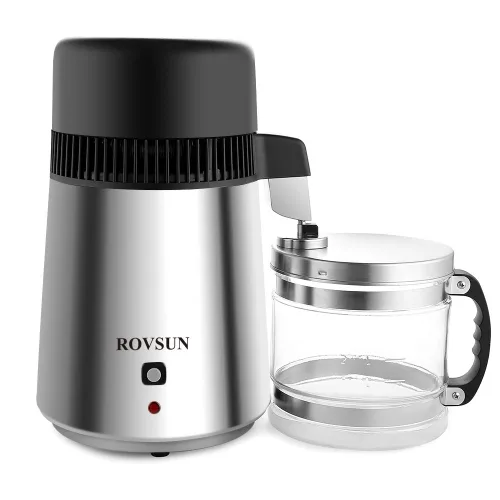Bonnlo Destilador de agua de acero inoxidable de 1.1 galones/4L con recipiente de vidrio, máquina de agua destilada de 750 W, destiladores de agua