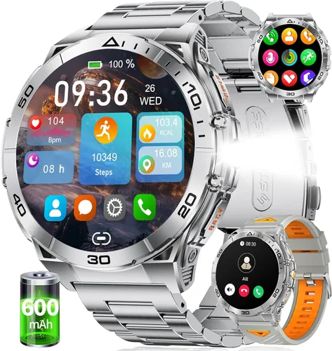 Miniatura 11 de LIGE Reloj inteligente militar para hombre, AMOLED de 1.6 pulgadas, resistente reloj inteligente con batería de 600 mAh, frecuencia cardíaca
