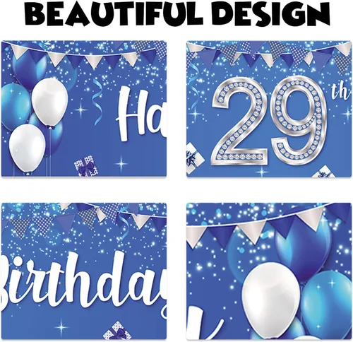 Miniatura 3 de Cartel de feliz cumpleaños número 29, globos de regalo de cristal con estrellas brillantes y confeti, decoración temática para hombres y mujeres