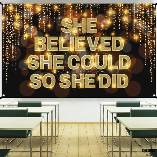 Miniatura 8 de KatchOn, Cartel XtraLarge She Believed She Could So She Did, 72 x 44 pulgadas, pancarta de felicitaciones, decoraciones de felicitación