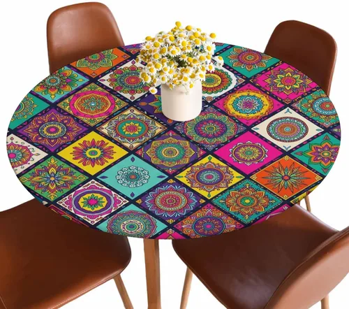 Miniatura 16 de Mantel de ajedrez blanco y negro con cuadrículas redondas, planos, abstracto, impermeable, lavable, para mesa de comedor ajustable de 40 a 44