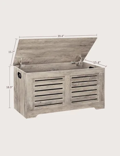 Miniatura 3 de DINZI LVJ Cofre de almacenamiento, caja de juguetes de madera de 39.4” con 2 bisagras de seguridad, banco de almacenamiento de zapatos retro