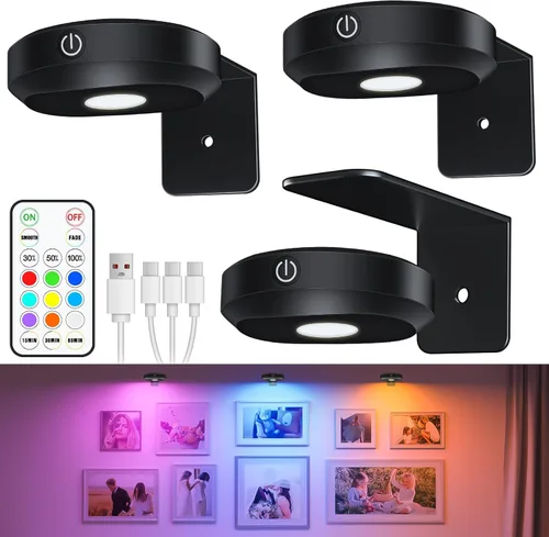 Miniatura 8 de WILLED Luces de Imagen para Pared, Luces de Marco Recargables con Batería Operadas de 1200mAh, Luces de Disco con Control Remoto, Iluminación