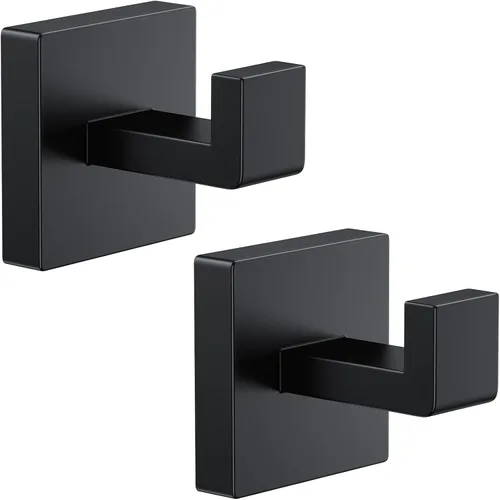 Kruodop 2 PCS Ganchos para Toallas para Baño, Soporte para Toallas de Montaje en Pared, Gancho Negro Mate para Bata de Pared, Gancho Cuadrado de