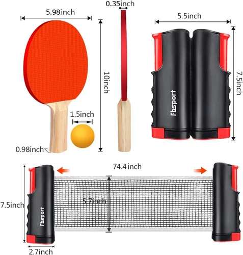 Miniatura 3 de FBSPORT Juego de paletas de ping-pong, juego de tenis de mesa portátil con red retráctil, raquetas, pelotas y bolsa de transporte