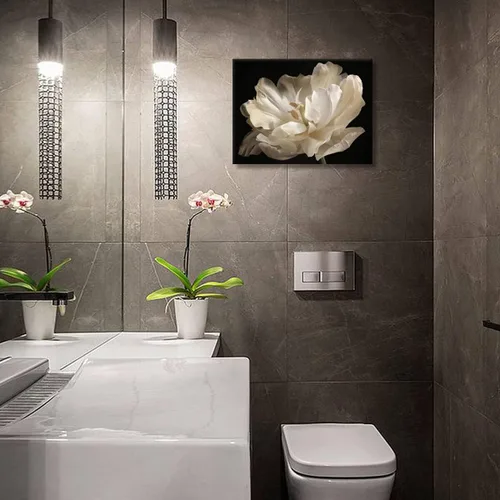 Miniatura 4 de Decoración de baño negro, tulipán blanco sobre fondo negro, arte moderno en lienzo para decoración de baño, arte de pared de baño, ilustraciones