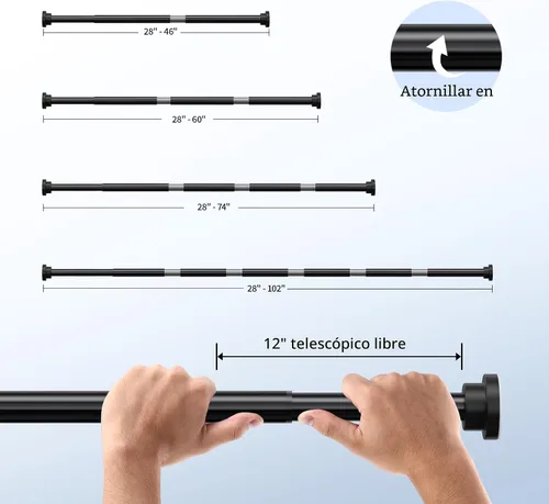 Miniatura 5 de Mcrbeay Barra de cortina de ducha, barra de ducha resistente de 1 pulgada de diámetro, antideslizante, ajustable, de 28 a 74 pulgadas, sin Negro