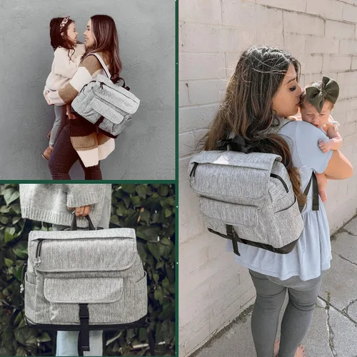 Miniatura 6 de MOMINSIDE Mochila para pañales, mochila de cuero para mamá papá, bolsa de viaje grande para niños y niñas, se adapta a portátiles de 15 pulgadas, 4