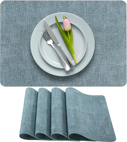 Miniatura 8 de More Décor - Juego de 6 manteles individuales de piel sintética para mesa de comedor, impermeables, lavables, resistentes a las manchas y al calor