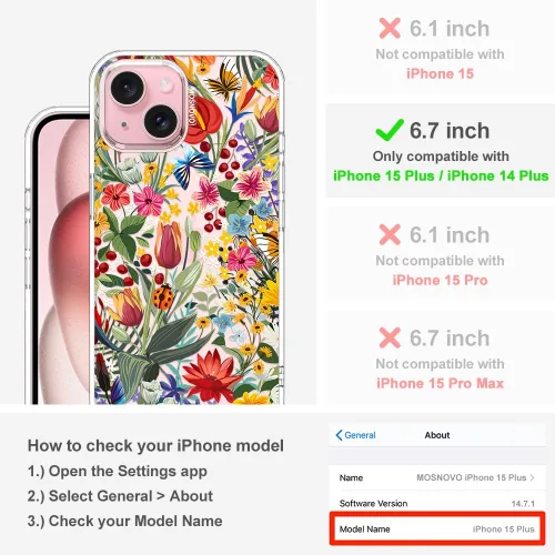Miniatura 2 de MOSNOVO Funda para iPhone 15 Plus/iPhone 14 Plus, [Protección contra caídas de grado militar Buffertech de 6.6 pies]
