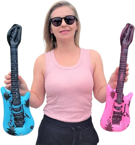 Miniatura 3 de Zugar Land Mini guitarras inflables de rock de 21 pulgadas (paquete de 2) – 1 rosa y 1 azul de vinilo para fotomatón de fotos accesorios