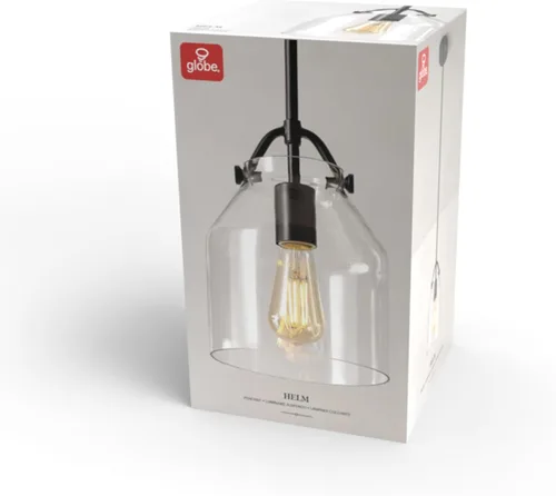 Miniatura 7 de Globe Electric 67000097 Lámpara colgante de 1 luz, negro mate, pantalla de vidrio transparente, varillas de altura colgante ajustable, iluminación